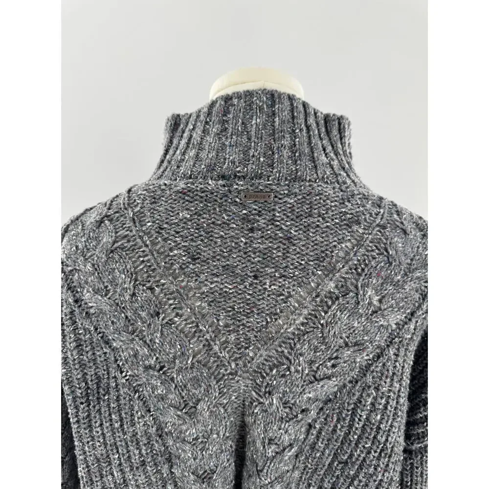 PrAna Womens Gray Cableknit Sweater Wool Blend Mock Neck 1/4 Zip M Cabincore - Picture 6 of 11